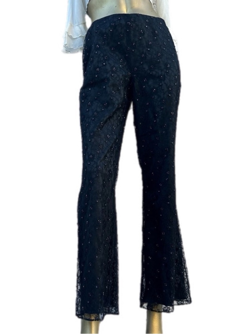 Y2K Vintage Casual Corner Beaded Lace Pants Black Festival Flare Evening Size 6
